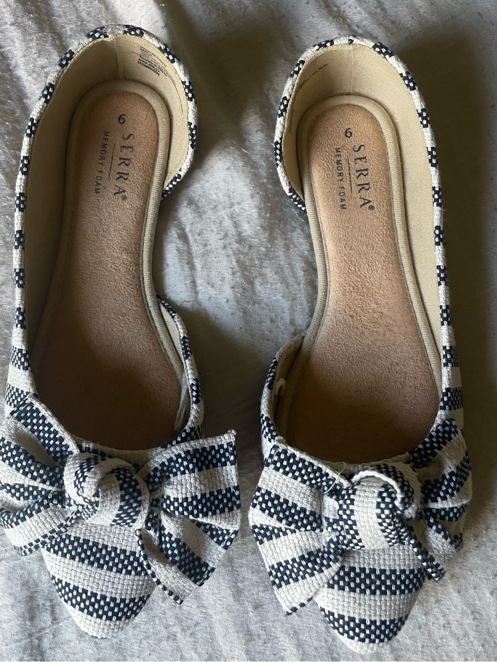 Serra Striped Pointed Toe Bow Flats D'Orsay Size 9